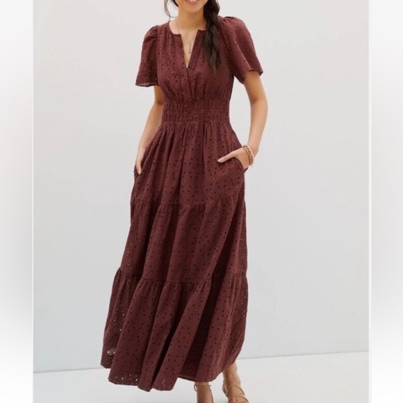 Anthropologie Dresses & Skirts - Anthropologie Somerset Maxi Dress Eyelet Edition Tiered Chocolate BROWN L